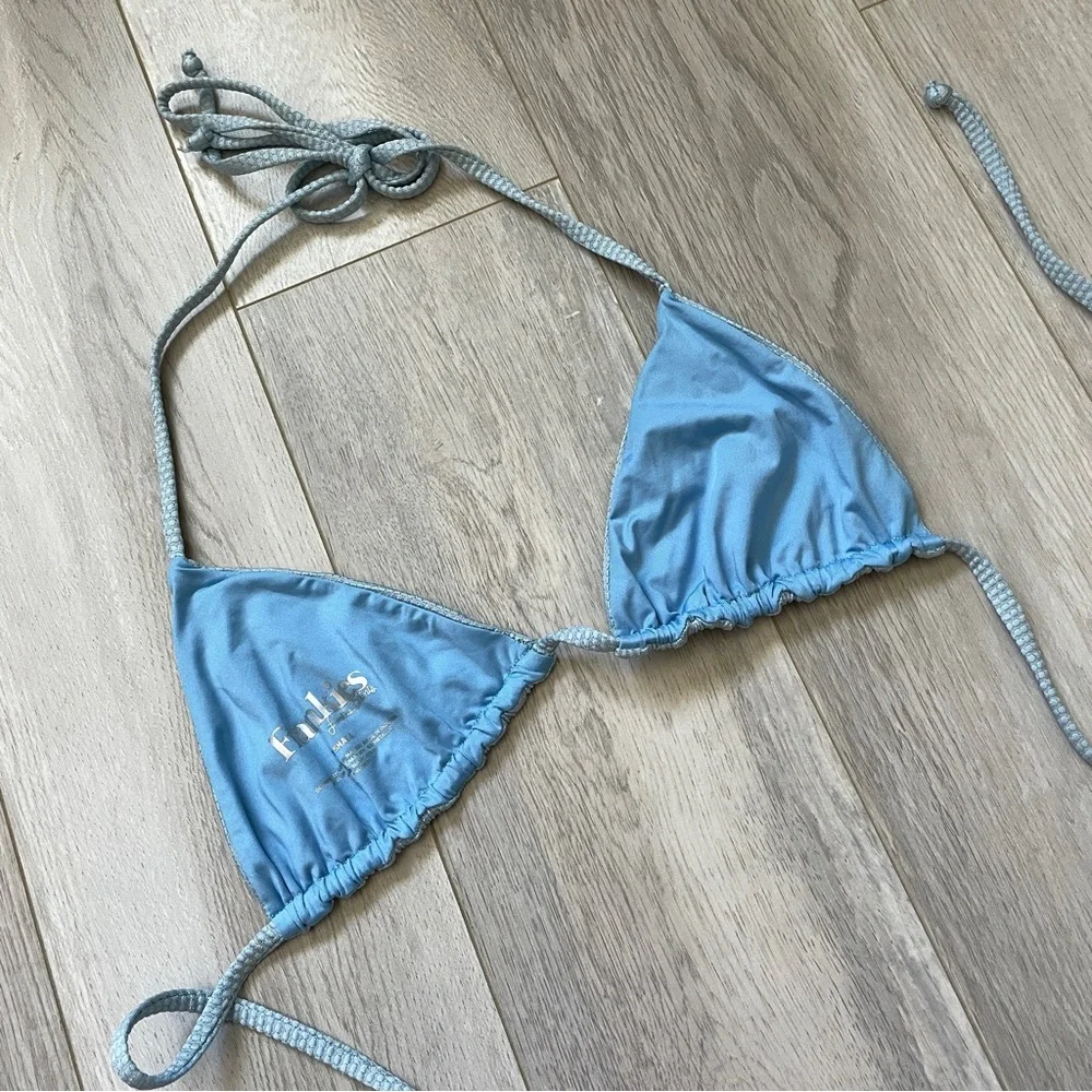 Frankies Bikinis Bikini Top polka dot sparkly womens Blue (xsmall) halter swim
